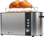KitchenBrothers Broodrooster - Toaster - 6 Warmteniveaus - 2 Extra Lange Sleuven - 1520W - RVS/Zwart