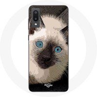 Maniacase Etui voor Samsung Galaxy A02 zwart-witte Siamese kat met blauwe ogen