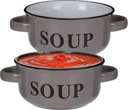 Excellent Houseware Soepkommen/serveer schaaltjes - 2x - porselein - D13 x H7 cm - antraciet