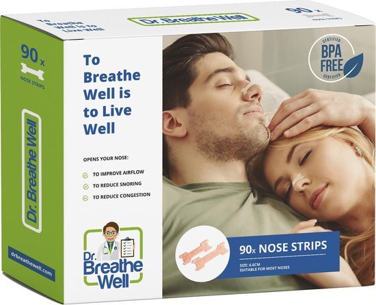 Dr. Breathe Well ™ - 90 Neuspleisters - Maat 66mm medium/large - Anti Snurk Pleisters - 90 Neusstrips - Sterke kleefstof - Ant Snurk Producten - Eenvoudig te verwijderen - Simply the right choice!