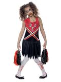 Smiffys Zombie cheerleaderkostuum, rood en zwart, met bloedvlekkerige jurk & poms, kostuum voor kinderen, pompon-meisje, 43023M, rood/zwart, 7-9 jaar