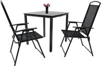 VCM 3-delige set de meubles de jardin avec table en verre et chaises, set à dossier haut, 80 cm de large, noir, métal