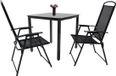 VCM 3-delige set de meubles de jardin avec table en verre et chaises, set à dossier haut, 80 cm de large, noir, métal