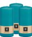 Wiedemann Cilinderkaars/stompkaars - 3x - turquoise blauw - 15 x 7 cm - 63 branduren
