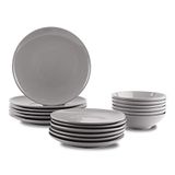 Amazon Basics Serviesset, aardewerk, 18-delig, rokerig grijs, servies voor 6