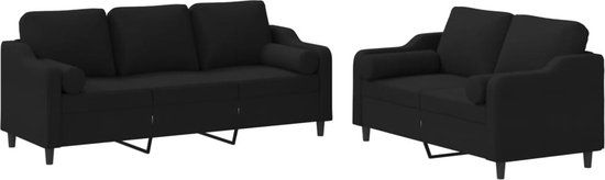 VidaXL 2-delige Loungeset met kussens stof zwart