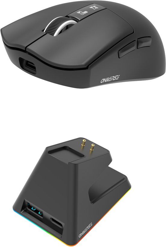 Oniverse Vanguard muis Gamen Ambidextrous RF-draadloos + Bluetooth Optisch 12000 DPI Zwart