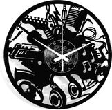 Instant Karma Clocks Wandklok van vinyl, gitaar met toetsenbord, noten van muziekinstrumenten, cadeau-idee voor muzikanten