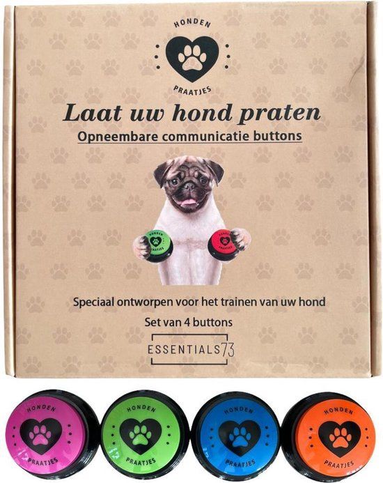 Essentials73 Honden Communicatie Buttons - Set van 4 - Opneembaar - Hondentraining
