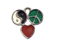 INNSPIRO NICE CHARMS Ying/Yang, vrede en hart wit, zwart, rood en groen, 14 x 14 mm, 25 stuks, 21x14mm., Metaal, Geen edelsteen