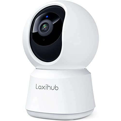 Laxihub 360 graden afdekking, pan-tilt-bewakingscamera, 2K Full HD, smart babymonitor, huisdiercamera met telefoonapp, nachtzicht, 2-weg audio, bewegingsgeluidsdetectie, werkt met Alexa