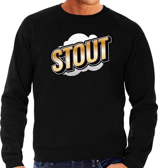 Bellatio Decorations Stout fun tekst sweater voor heren zwart in 3D effect XL