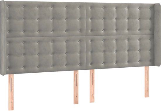 vidaXL Hoofdbord - met - randen - 203x16x118/128 - cm - fluweel - lichtgrijs