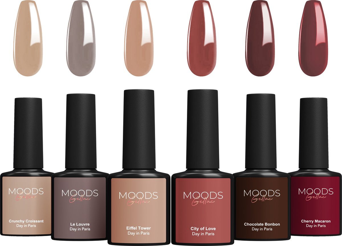 Moods Gellac 6-delige Set - Gel Nagellak - 15ML - Day in Paris - Gellac - Nagels - Gellak Starterspakket - Caramel Kleuren