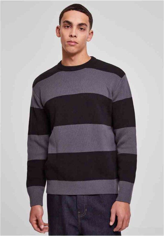 Urban Classics Heavy Oversized Striped Sweater - Men - Black/Grey - Size S