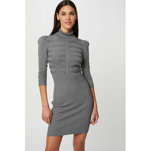 Morgan ribbed knit dress with pleats - grey