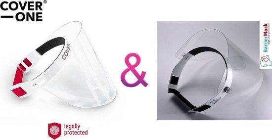CoverOne & Barrier Mask Spatmasker Gezichtscherm - Wit / Rood / Blauw - Plastic - 1 stuk(s)