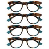 Opulize Ava 4 Stuks Vrouwen Dames Bruine Schildpad Turquoise Super Comfortabele Pasvorm Leesbril Scharnieren Met Veer RRRR62-Q +1,00