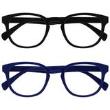 Opulize Pop 2 Stuks Retro Ronde Glad Mat Zwart Blauw Mannen Vrouwen Leesbril Scharnieren Met Veer RR2-13 +2,00
