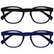 Opulize Pop 2 Stuks Retro Ronde Glad Mat Zwart Blauw Mannen Vrouwen Leesbril Scharnieren Met Veer RR2-13 +2,00