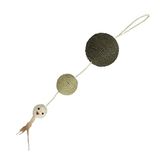 Bobby Plume Krabpaal kattenspeelgoed van gerecycled touw, met ballen en veren, om op te hangen, groen, 55 x 12 cm