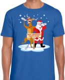 Bellatio Decorations Foute Kerst print t-shirt - blauw - Heren - Maat S