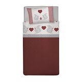 PENSIERI DELICATI Beddengoedset voor Frans bed, flanel, 100% katoen, warm en zacht, beddengoedset 120 x 200 cm, inclusief hoeslaken, dekbedovertrek en 1 kussensloop, gemaakt in Italië, motief: rode