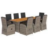 vidaXL 9-delige Tuinset met Kussens Poly Rattan Grijs