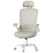 JOYFURNOS Chaise de bureau pivotante ergonomique - Beige clair Mesh - 62x62.4x(120.4-127.4)cm - Soutien lombaire et de la tête, Assise large, Accoudoirs rabattables, Mécanisme d'inclinaison - Idéal pour le bureau ou l'espace de travail