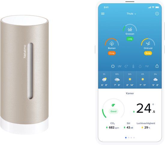 Netatmo Slimme Binnenmodule – 2e Generatie – CO2 Meter & Hygrometer – Uitbreiding Weerstation – Werkt met Apple Home, Google & Alexa
