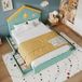 Ropilly Kinderbed 140x200 cm, te gebruiken als peuterbed met 4 lades, blauwgroene gestoffeerde bedbank van fluweel met een hoofdeinde in de vorm van een huis, geschikt voor kinderen en tieners