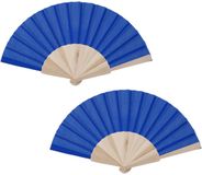Merkloos / Sans marque Spaanse waaier - 2x - blauw - 42 x 23 cm - hout - verkoelend - handwaaier