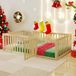 Ropilly Kinderbed 90x200 cm, laag bed van hout met spijlen en deur, bedframe voor kinderkamer, gemaakt van grenenhout, multiplex en MDF, afmetingen 206x97x60 cm