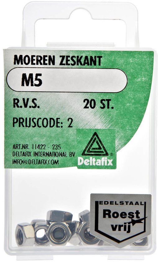 Deltafix Moeren zeskant m10 rvs 6st