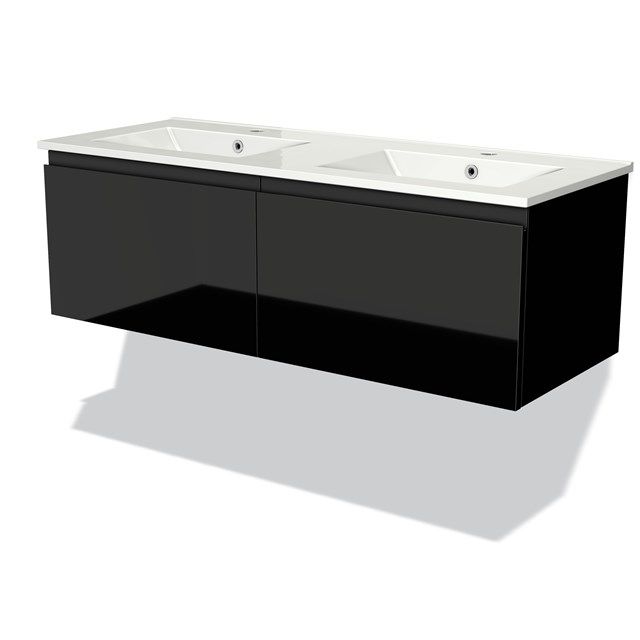 Maxaro Badkamermeubel 120cm Modulo Hoogglans Zwart 2 Lades Greeploos Wastafel Keramiek