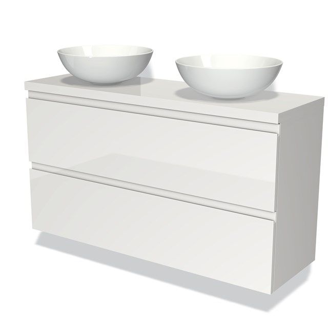 Maxaro Badkamermeubel Modulo Plato Slim 120cm Hoogglans Wit 2 Lades Greeploos