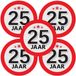 Bellatio Decorations 25 jaar leeftijd sticker - 5x - rond - Dia 9 cm - 25 jaar verjaardag - jubileum - leeftijd versiering