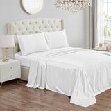 Juicy Couture Eenpersoons-XL satijnen beddengoedset, zijdezachte satijnen lakenset met grote hoekhoogte, bestaande uit 1 hoeslaken, 1 laken en 1 kussensloop, kreukvrij en anti-pilling, puur wit