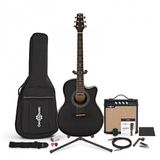 Gear4music Roundback Elektro-akoestische Gitaar, Zwart