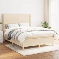 vidaXL Sommier à Lattes de Lit avec Matelas, Lit Rembourré, Lit Double, Lit Adulte de Chambre à Coucher Intérieur, Moderne, Crème 140x200 cm Tissu
