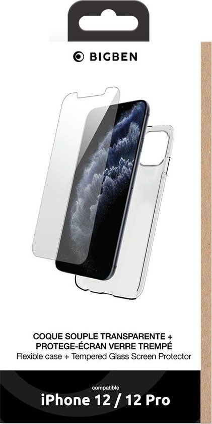 Bigben Connected, Hoesje geschikt voor Apple iPhone 12 / 12 Pro - TPU met Tempered Glass Screenprotector, Transparant