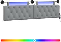 vidaXL Hangend hoofdbord met LED-verlichting Lichtgrijs Stof