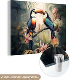 MuchoWow® Glass Painting 160x120 cm - Toucan - Birds - Flowers - Nature - Jungle - Photo on Glass