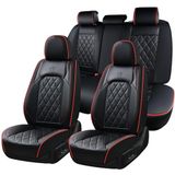 Coverado Autostoelhoezen Volledige Set, Luxe Kunstleer Waterdichte Stoelhoezen, Zwarte Autostoelhoes, Universele Autostoelbeschermer, Lederen Autostoelkussen, Carseat Cover Fit Most Cars, Zwart & Rood