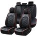 Coverado Autostoelhoezen Volledige Set, Luxe Kunstleer Waterdichte Stoelhoezen, Zwarte Autostoelhoes, Universele Autostoelbeschermer, Lederen Autostoelkussen, Carseat Cover Fit Most Cars, Zwart & Rood