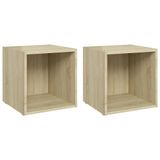 VidaXL TV meubel & entertainment center, 2 stuks, 37x35x37 cm, bewerkt hout, sonoma eikenkleurig