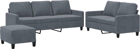 VidaXL 3-delige Loungeset met kussens fluweel donkergrijs