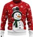 JAP Pull de Noël (taille M) - 100% Recyclé - Ne gratte pas - Cadeau de Noël adultes - Pull de Noël moche femmes et hommes - Bonhomme de neige - Rouge