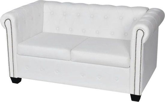 vidaXL Tweezitsbank Chesterfield kunstleer wit