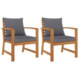 VidaXL Tuinstoelen 2 stuks met donkergrijs kussen massief acaciahout